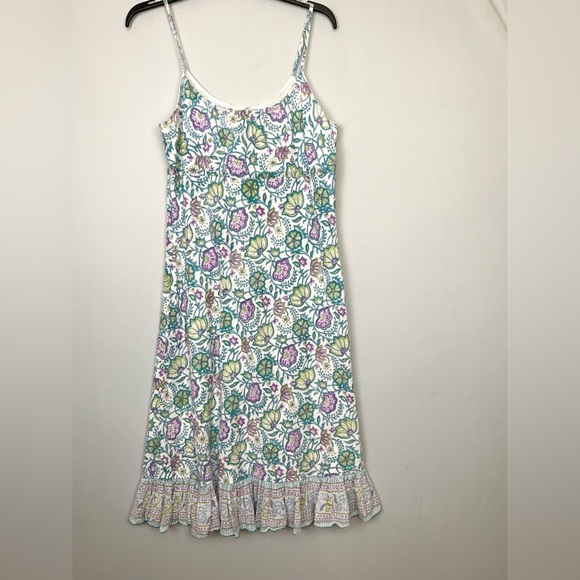 Anokhi Dresses & Skirts - Anokhi East Sz 12 Purple Green Floral Ruffle Hem Cotton Midi Dress Sundress